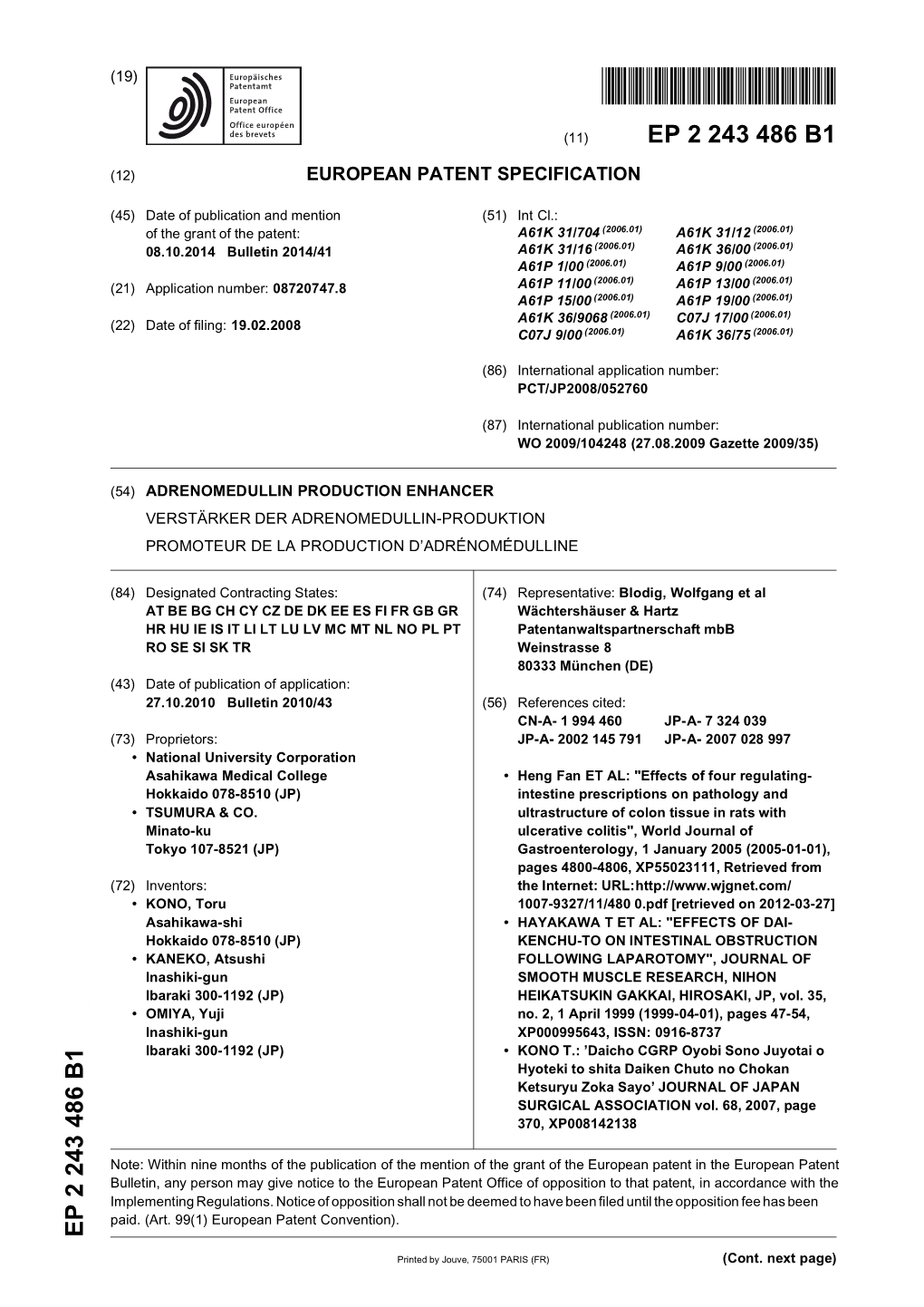 Adrenomedullin Production Enhancer Verstärker Der Adrenomedullin-Produktion Promoteur De La Production D’Adrénomédulline