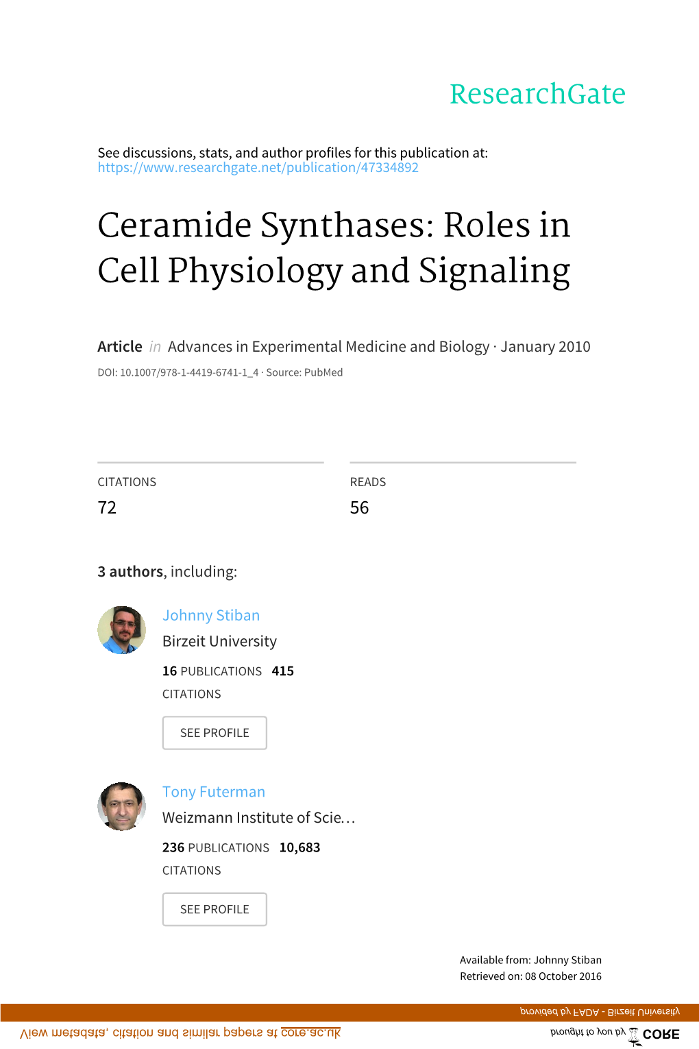 Ceramide Synthases: Roles in Cell Physiology and Signaling