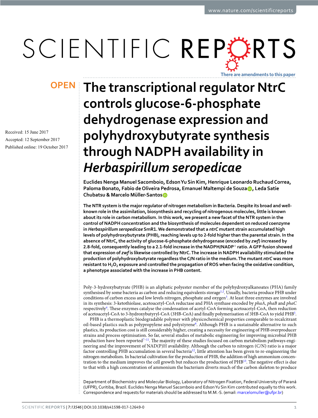 The Transcriptional Regulator Ntrc Controls Glucose-6-Phosphate