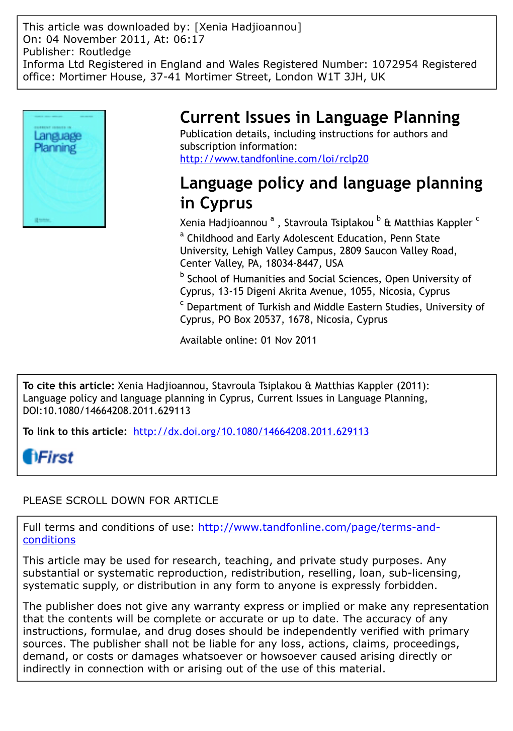 Current Issues in Language Planning Language Policy and Language