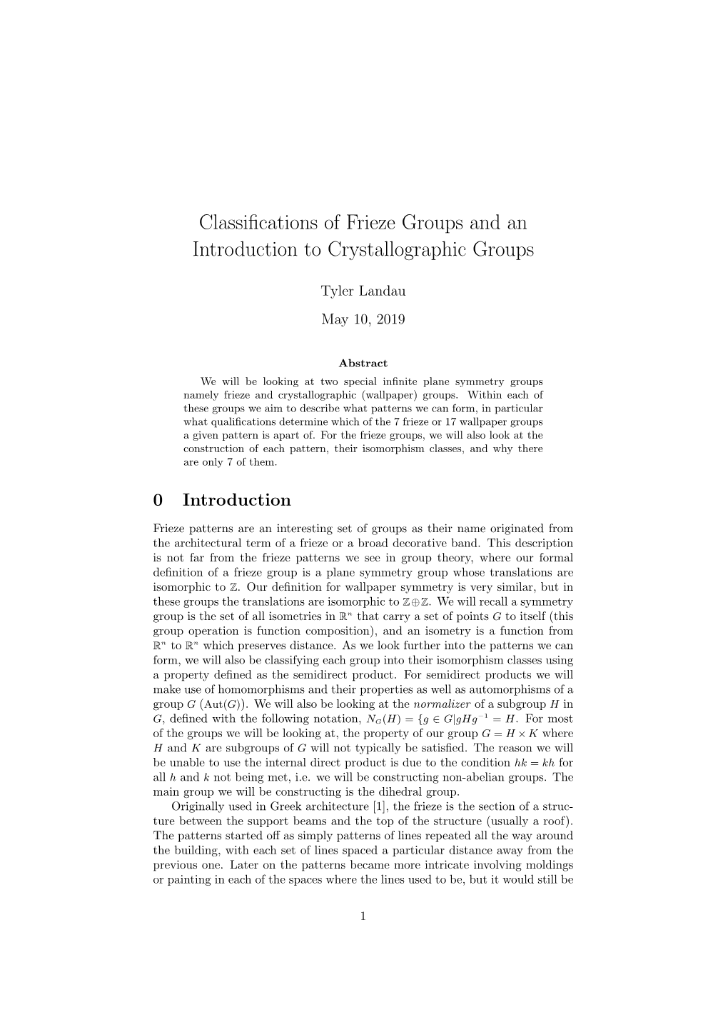 Classifications of Frieze Groups and an Introduction to Crystallographic