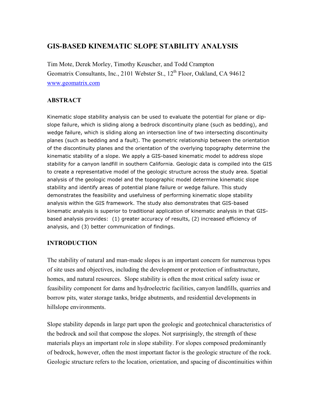 Gis-Based Kinematic Slope Stability Analysis