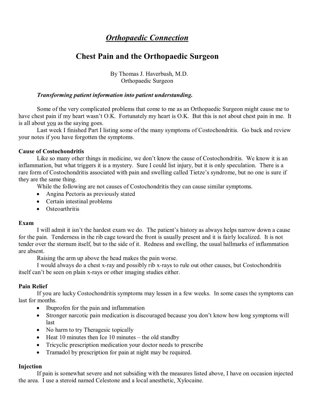 Orthopaedic Connection Chest Pain and the Orthopaedic Surgeon