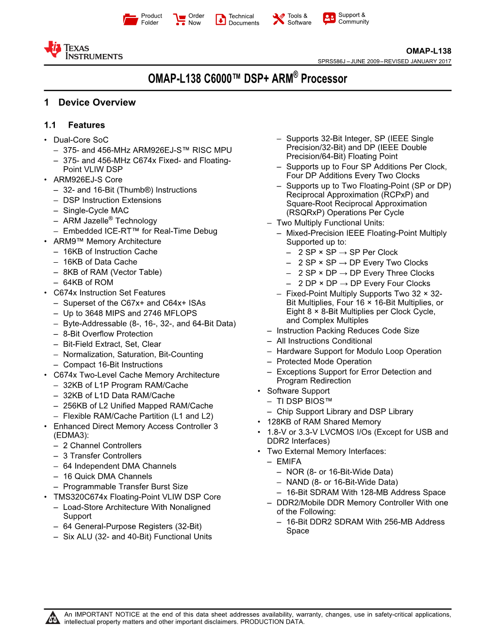 OMAP-L138 C6000 DSP+ARM Processor Datasheet (Rev. J)