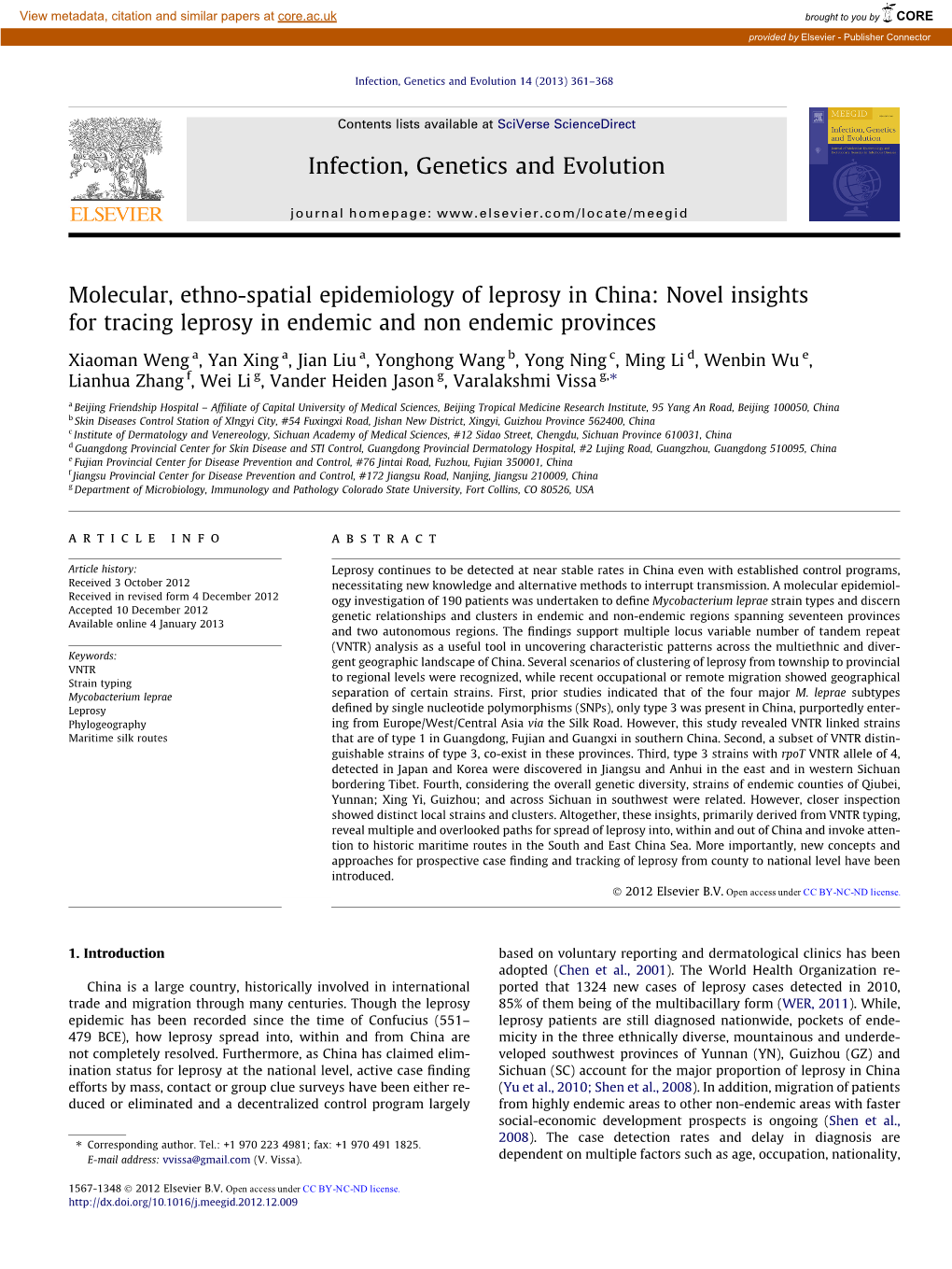 Molecular, Ethno-Spatial Epidemiology of Leprosy in China: Novel Insights for Tracing Leprosy in Endemic and Non Endemic Provinces