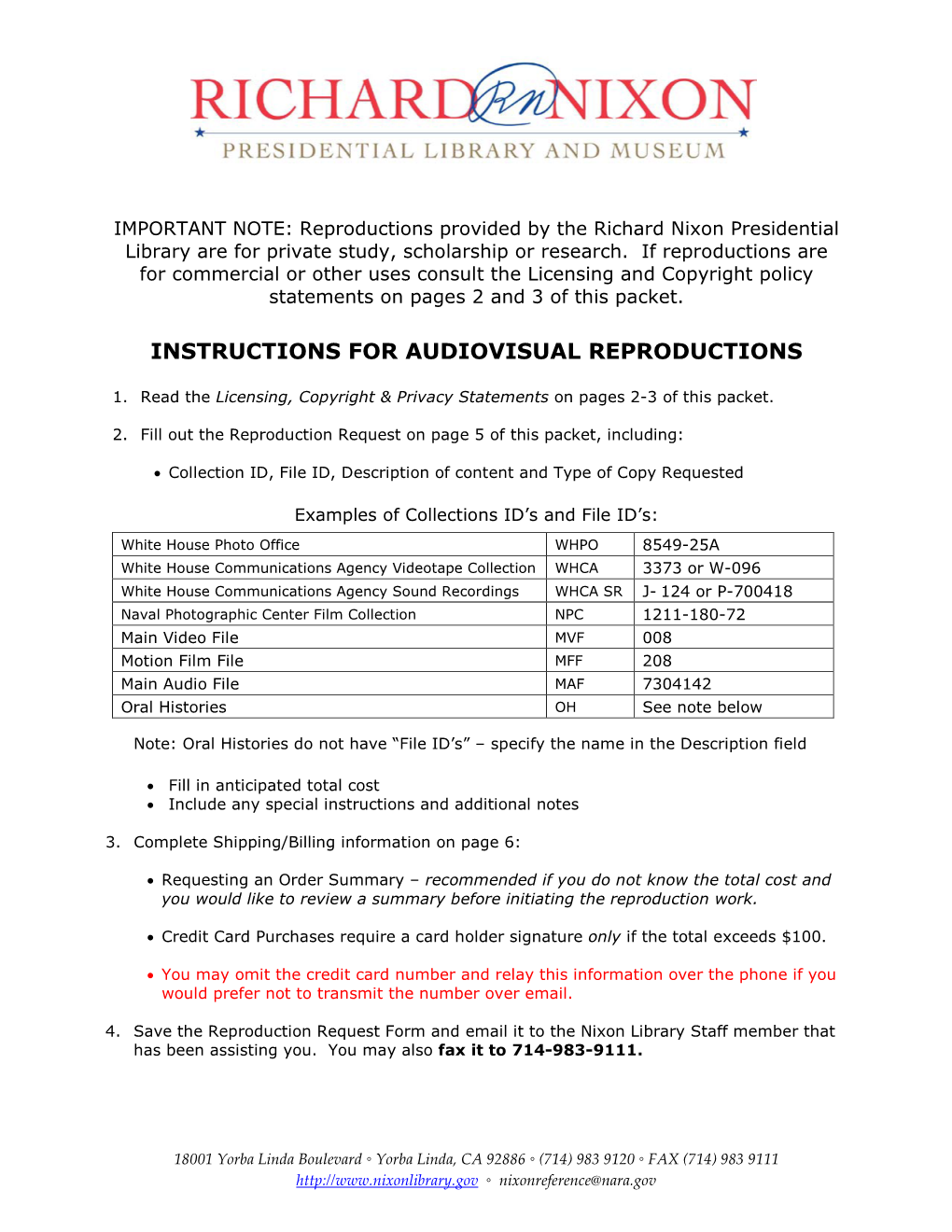 Instructions for Audiovisual Reproductions