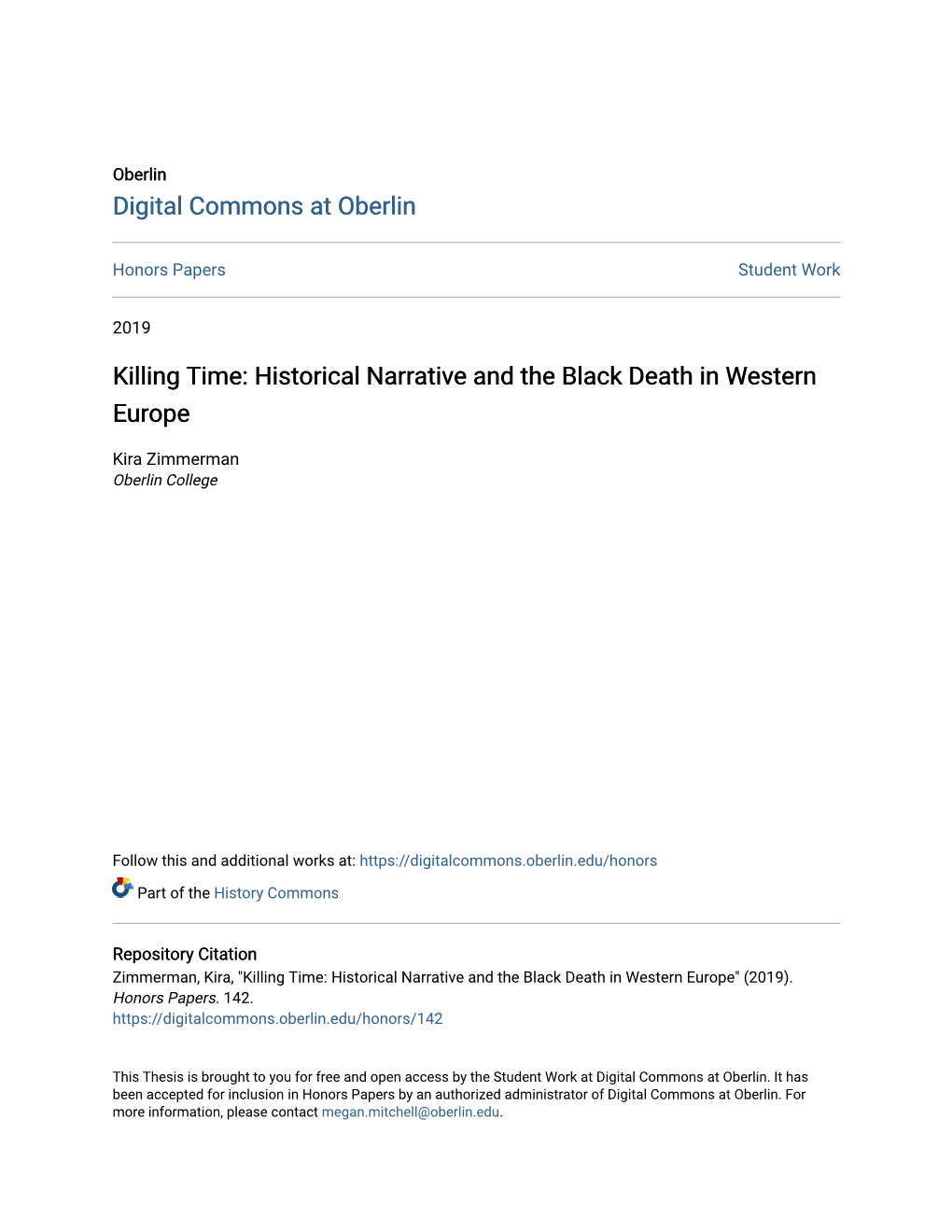 Historical Narrative and the Black Death in Western Europe