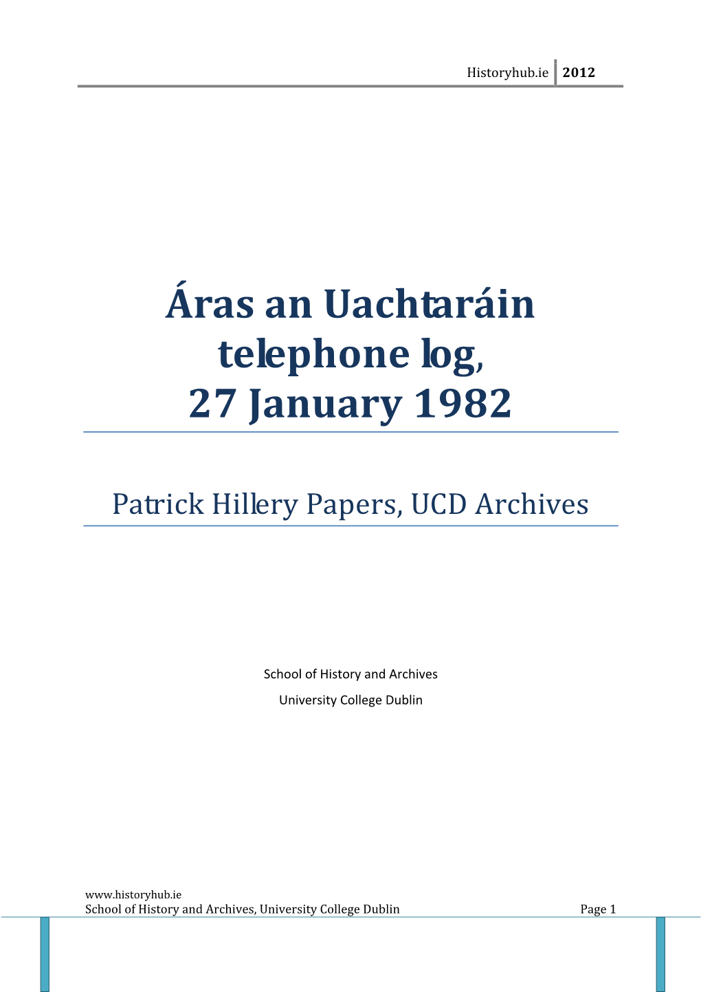 Áras an Uachtaráin Telephone Log, 27 January 1982