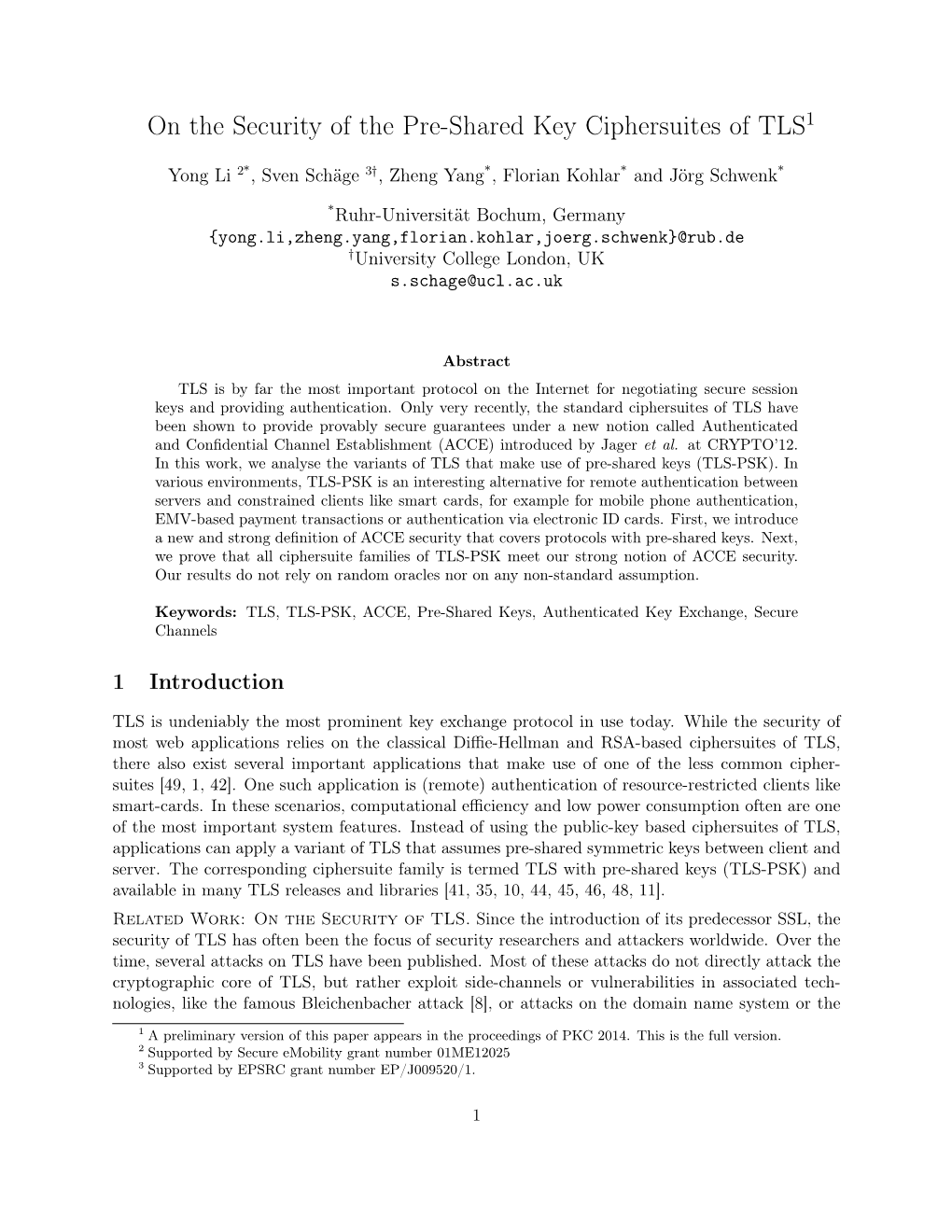 On the Security of the Pre-Shared Key Ciphersuites of TLS1