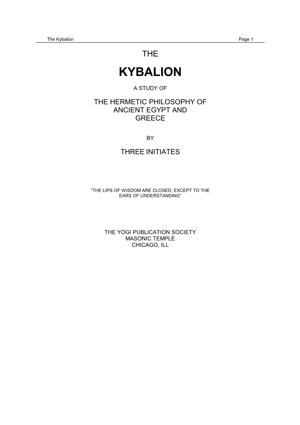 Kybalion Page 1