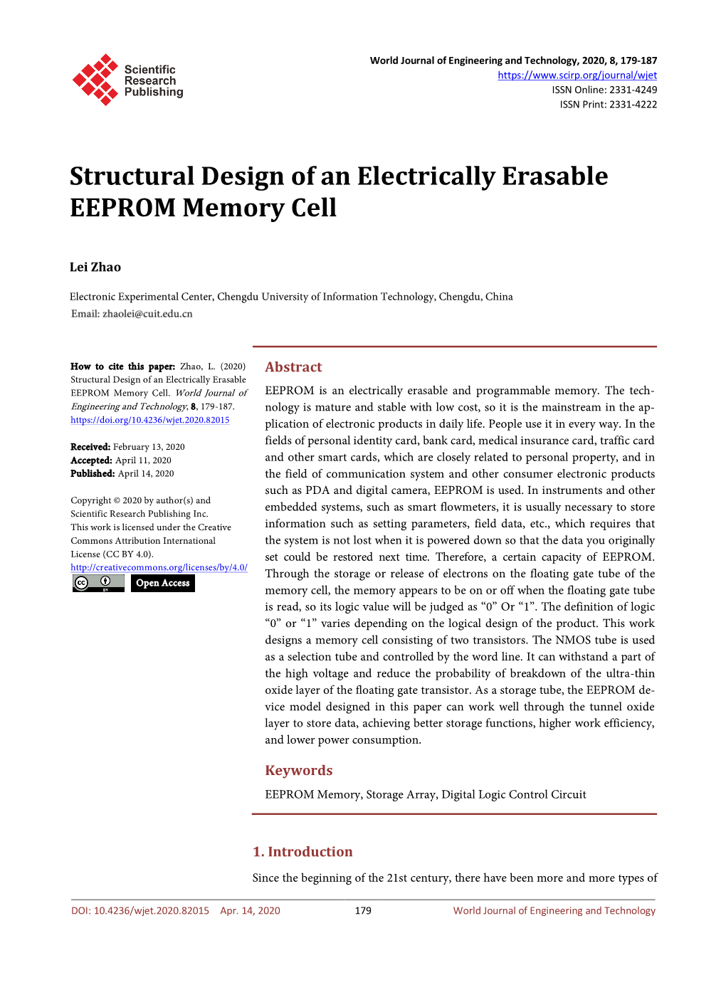 Structural Design of an Electrically Erasable EEPROM Memory Cell