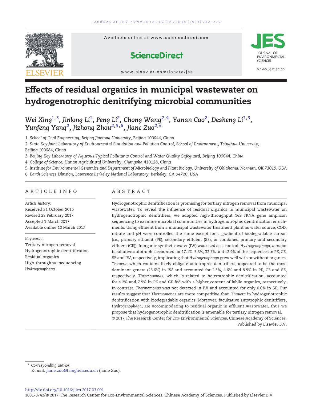 Effects of Residual Organics in Municipal Wastewater on Hydrogenotrophic Denitrifying Microbial Communities
