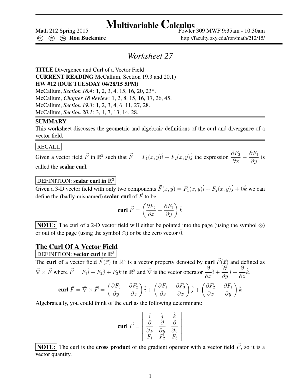 Divergence and Curl of a Vector Field