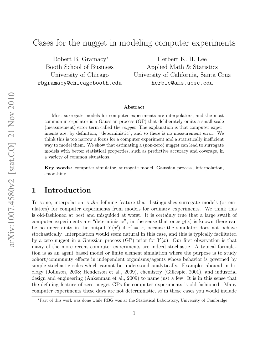 Cases for the Nugget in Modeling Computer Experiments