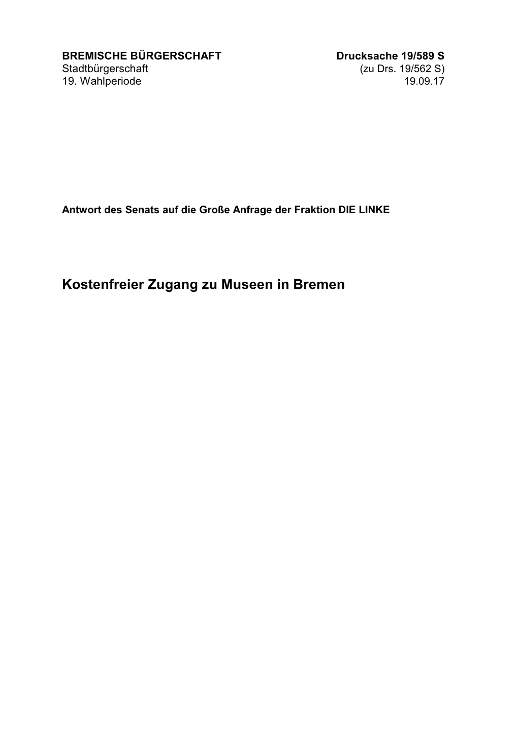 Kostenfreier Zugang Zu Museen in Bremen