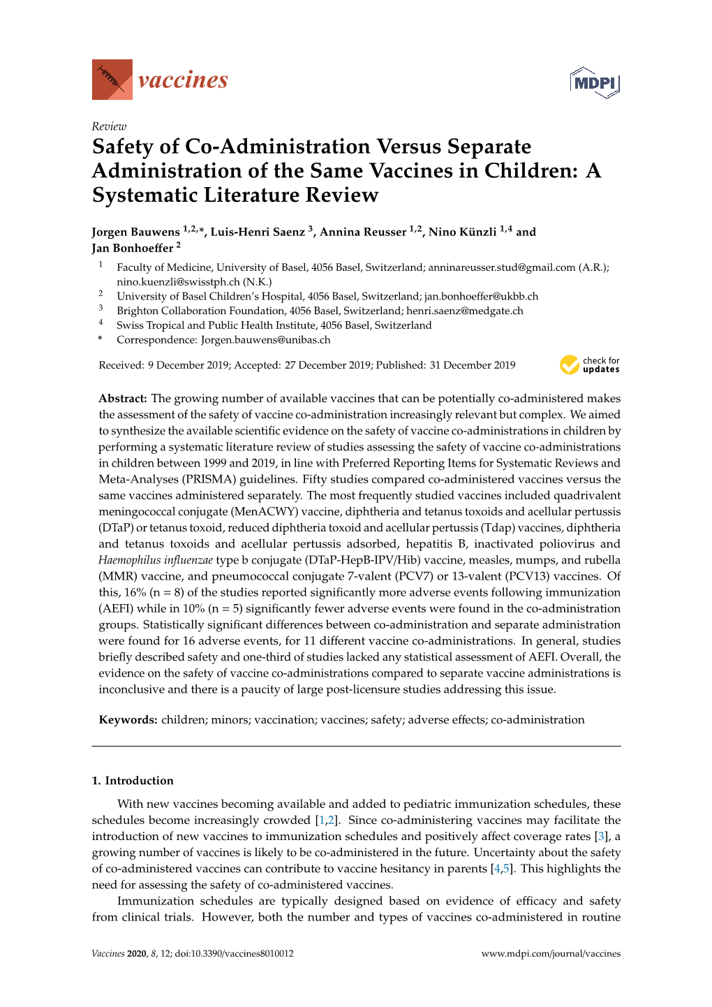 Safety of Co-Administration Versus Separate Administration of the Same Vaccines in Children: a Systematic Literature Review