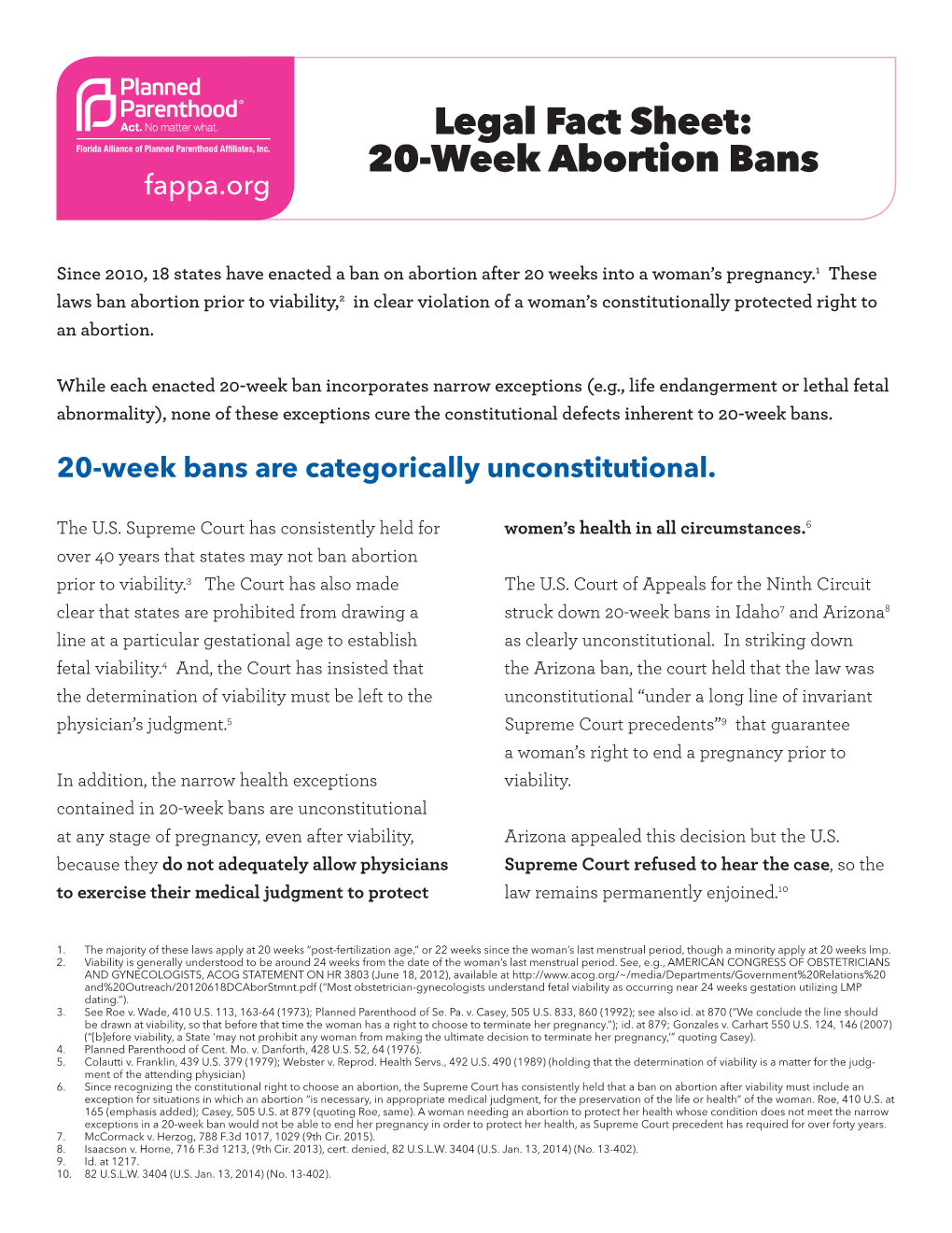 20-Week Ban Legal Issues Fact Sheet