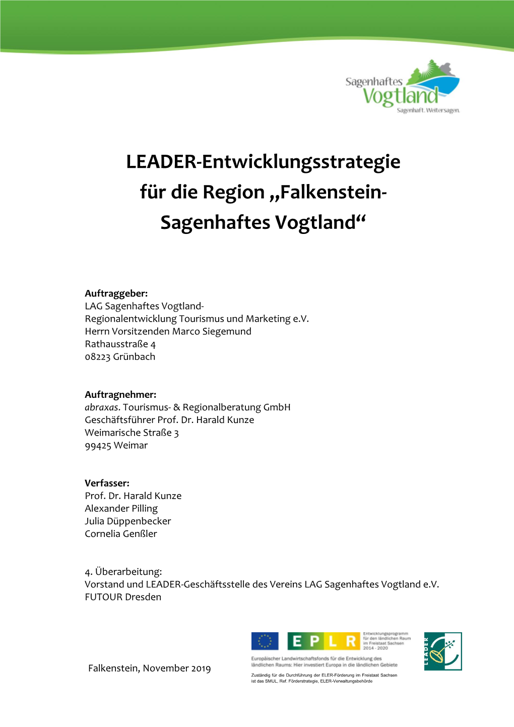 LEADER-Entwicklungsstrategie Für Die Region „Falkenstein- Sagenhaftes