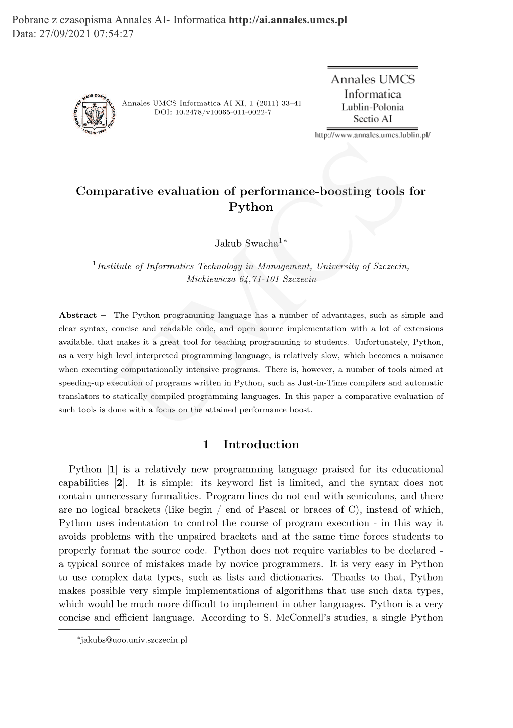 Comparative Evaluation of Performance-Boosting Tools for Python 1