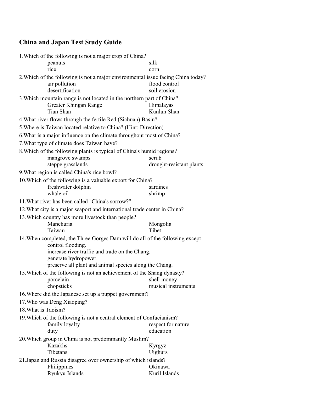 China and Japan Test Study Guide