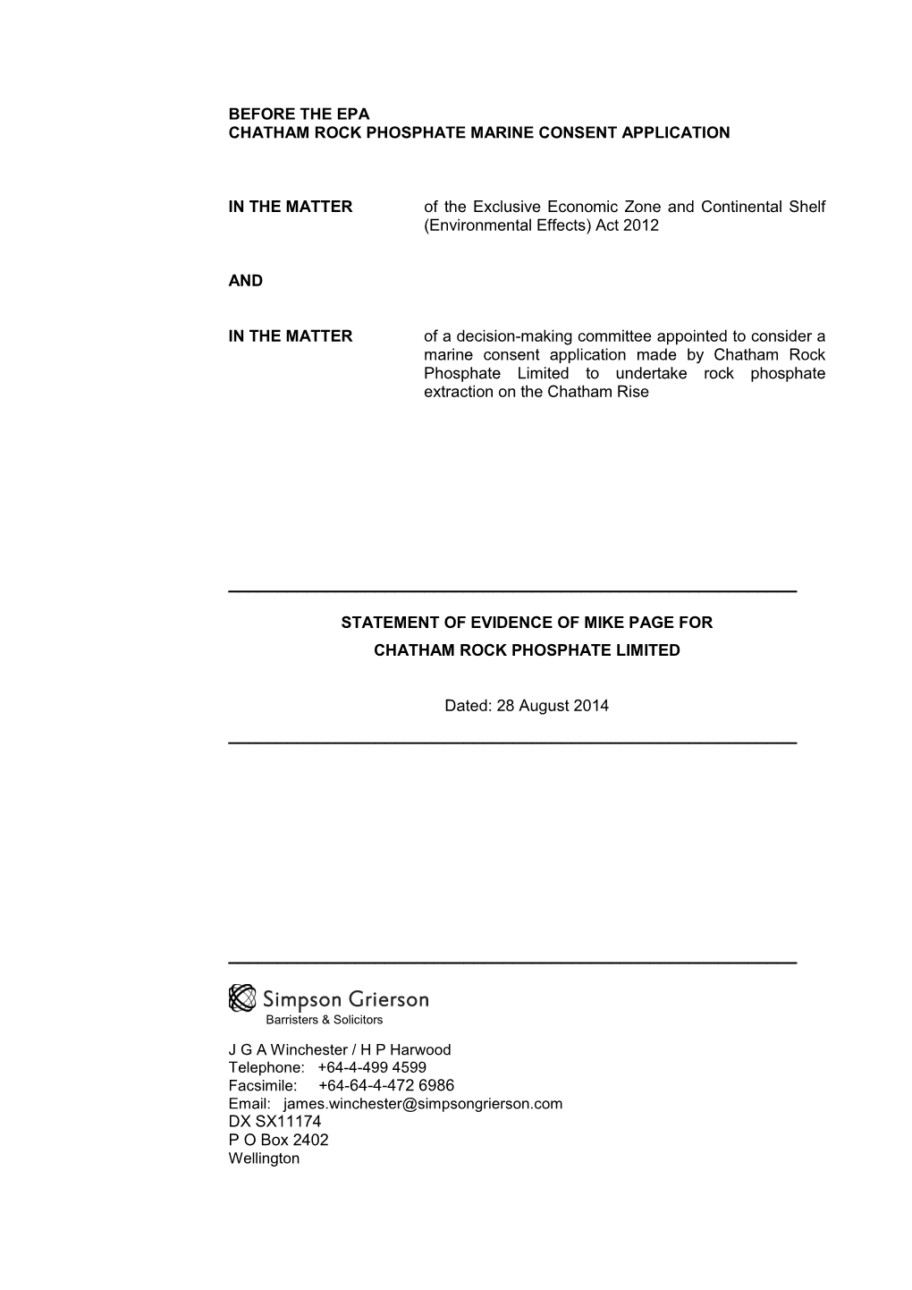 IN the MATTER of the Exclusive Economic Zone and Continental Shelf (Environmental Effects) Act 2012