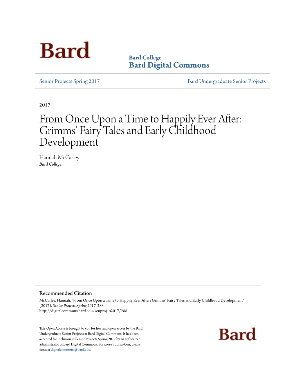 Grimms' Fairy Tales and Early Childhood Development