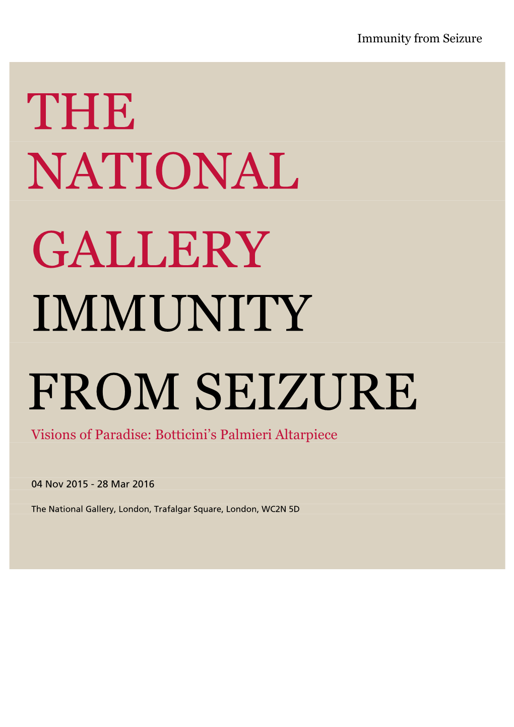 The National Gallery Immunity from Seizure