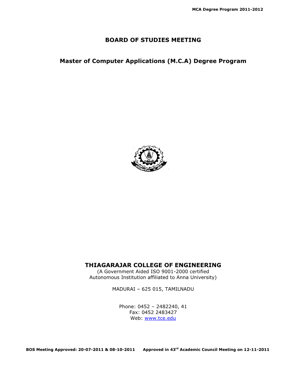 BOARD of STUDIES MEETING Master of Computer Applications