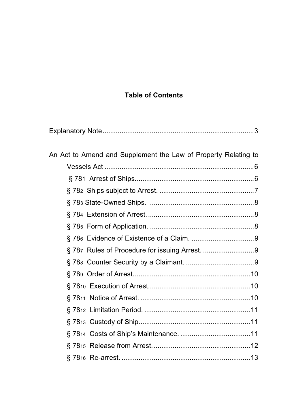 Table of Contents Explanatory Note