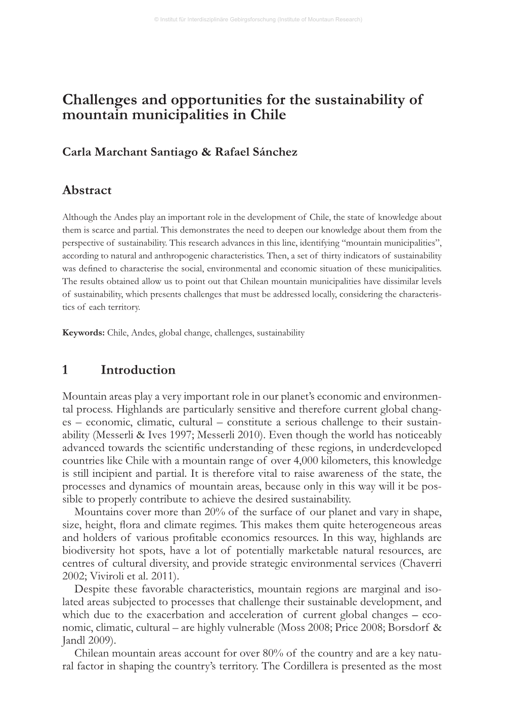 Challenges and Opportunities for the Sustainability of Mountain Municipalities in Chile