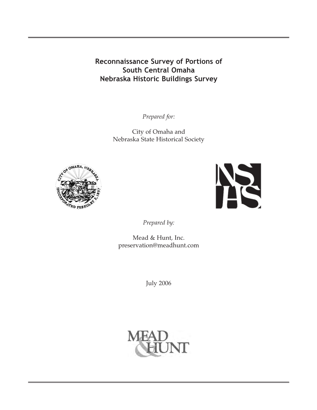 Reconnaissance Survey of Portions of South Central Omaha Nebraska Historic Buildings Survey