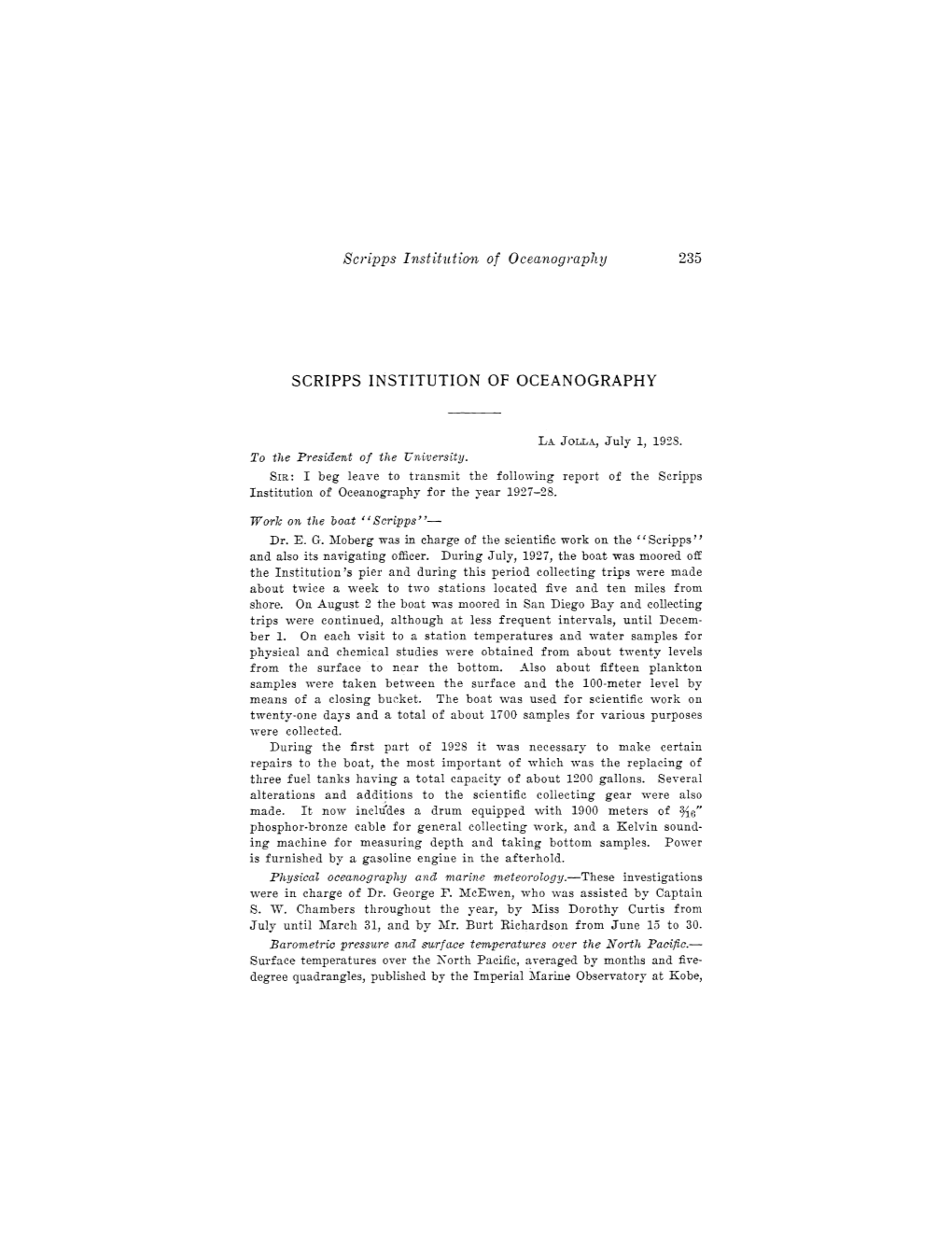 Scripps Institution of Oceanography, Report, 1927-1928