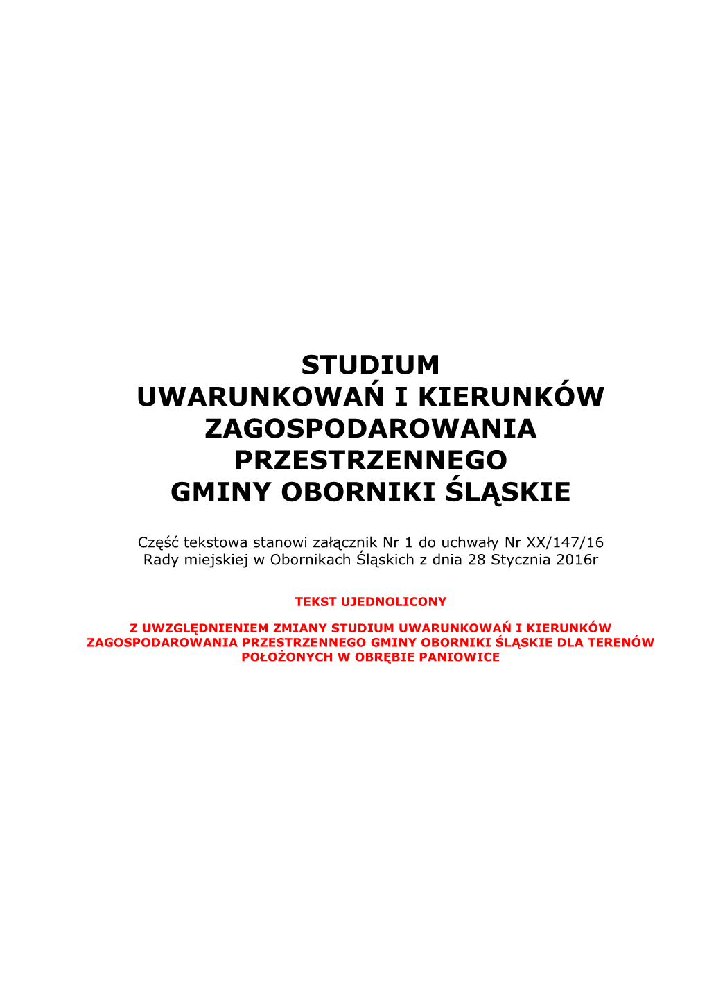 Studium Uwarunkowań I Kierunków Zagospodarowania Przestrzennego Gminy Oborniki Śląskie