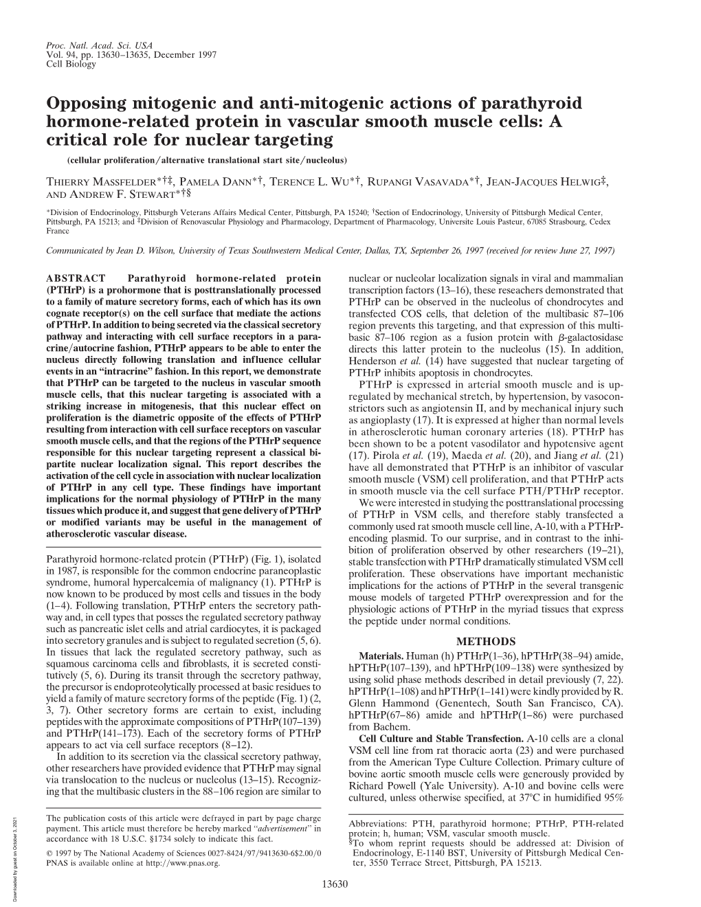 Opposing Mitogenic and Anti-Mitogenic Actions of Parathyroid Hormone-Related Protein in Vascular Smooth Muscle Cells