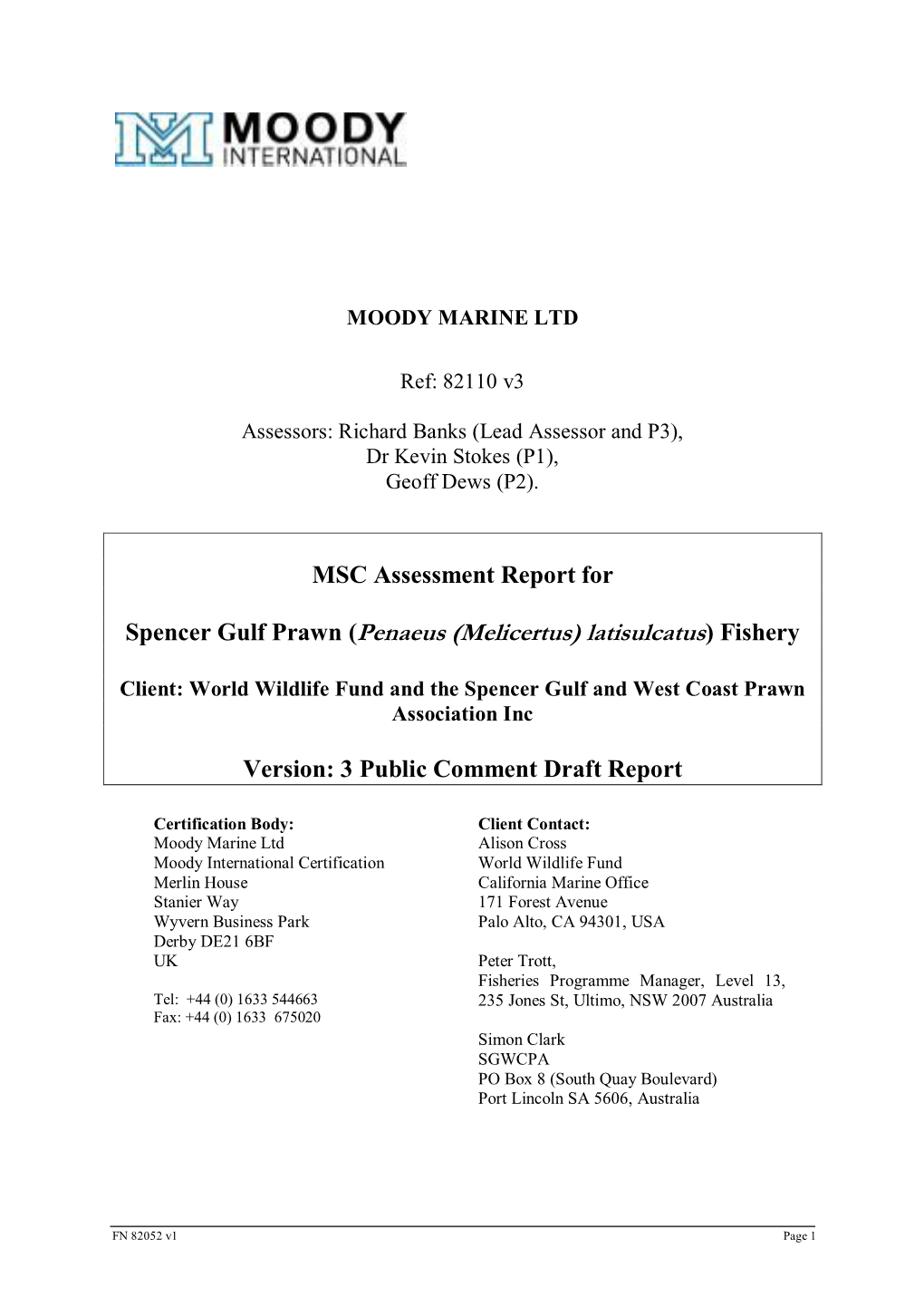 MSC Assessment Report for Spencer Gulf Prawn