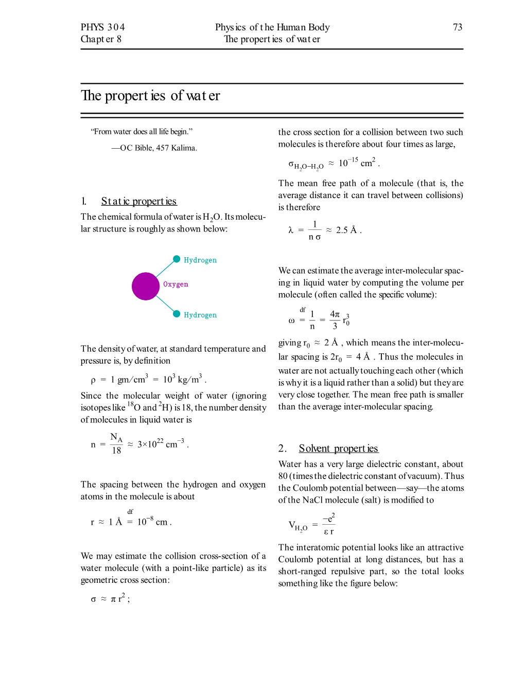 The Properties of Water