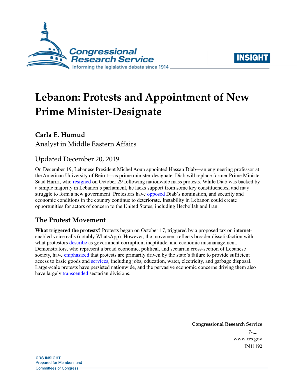 Lebanon: Protests and Appointment of New Prime Minister-Designate