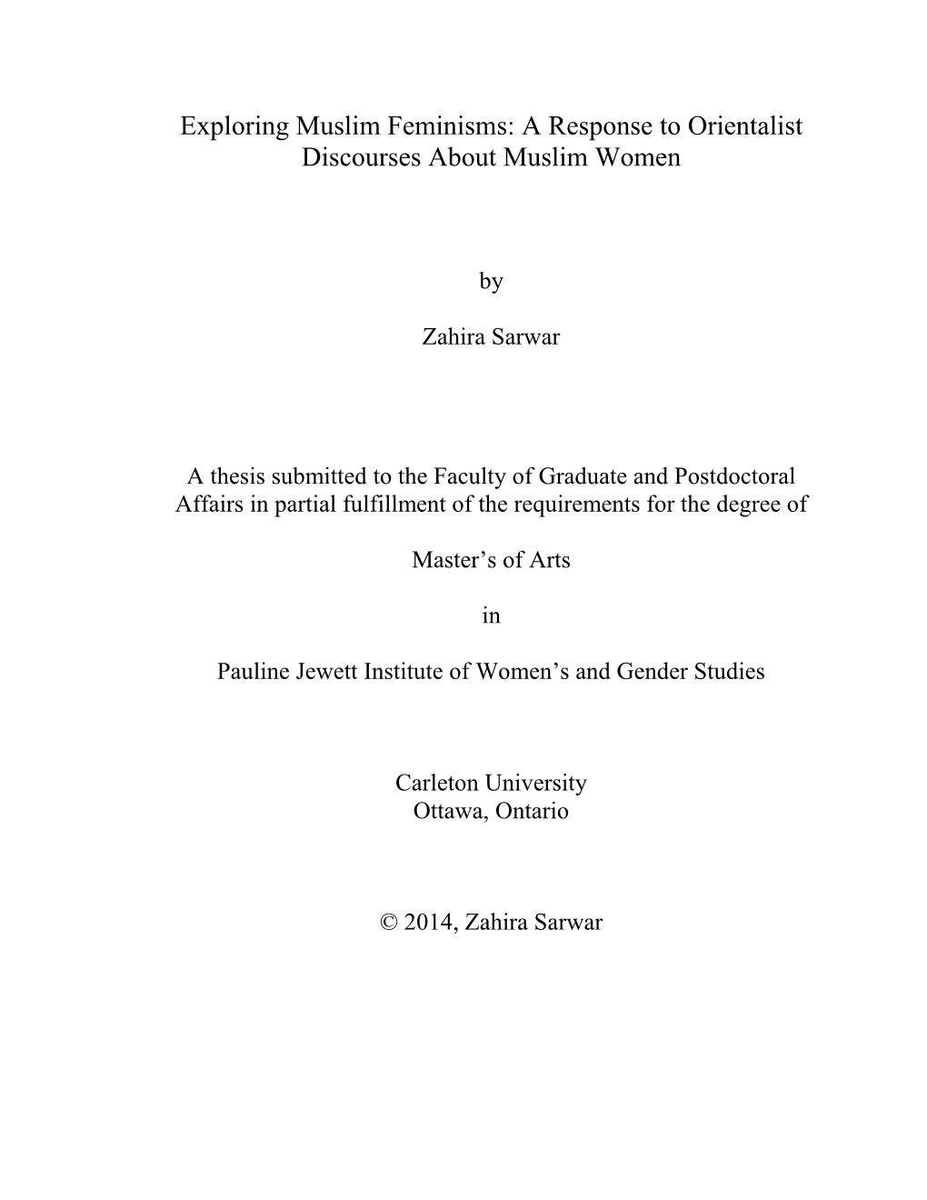 A Response to Orientalist Discourses About Muslim Women