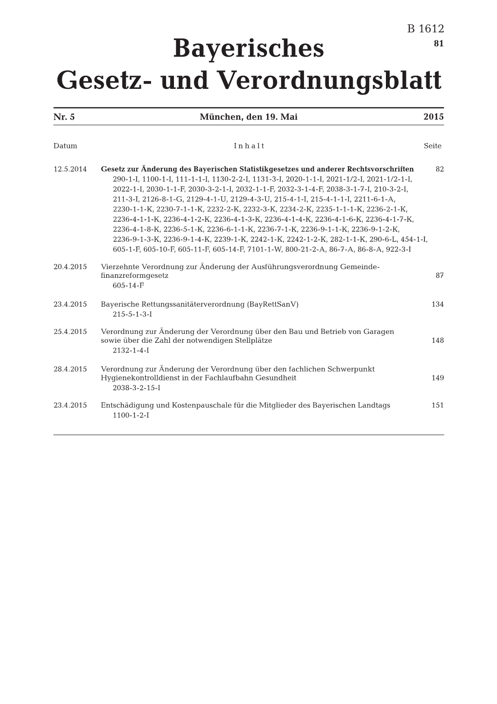 Bayerisches Gesetz- Und Verordnungsblatt 2015-5