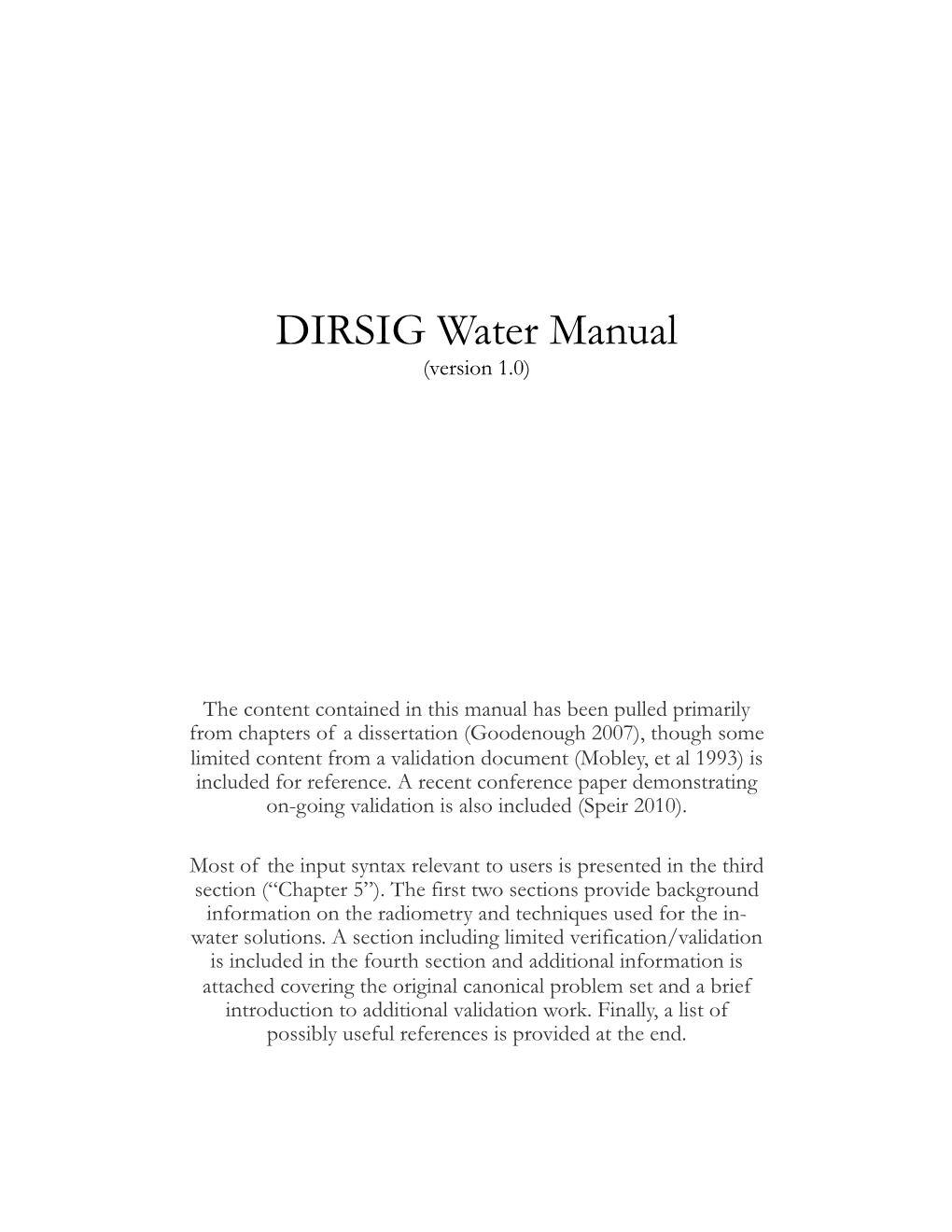 DIRSIG Water Manual (Version 1.0)