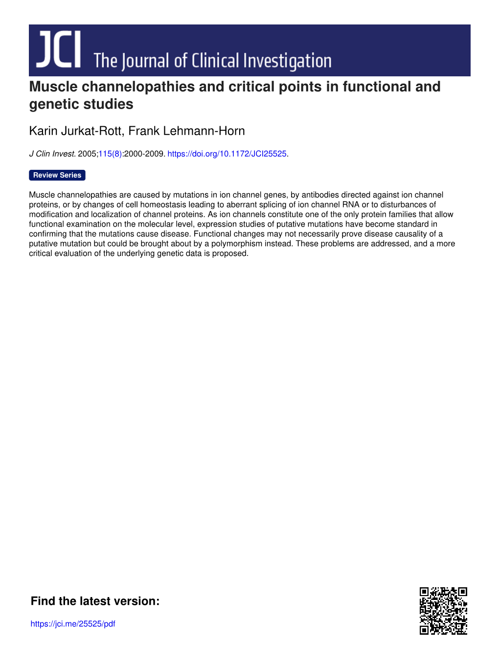 Muscle Channelopathies and Critical Points in Functional and Genetic Studies