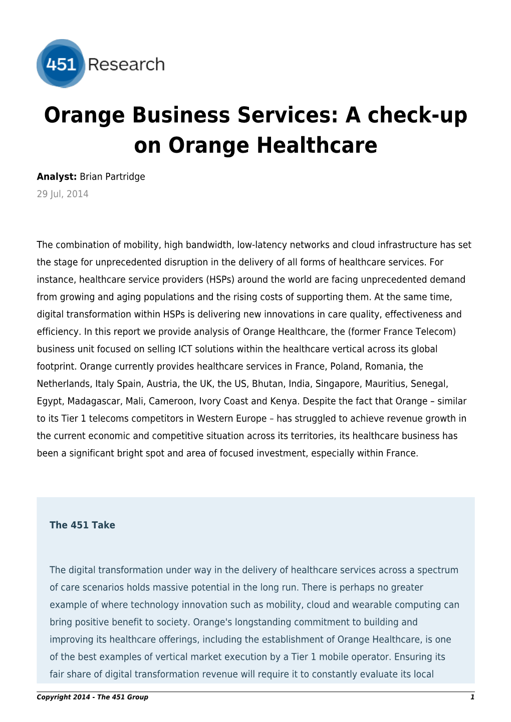 Orange Business Services: a Check-Up on Orange Healthcare