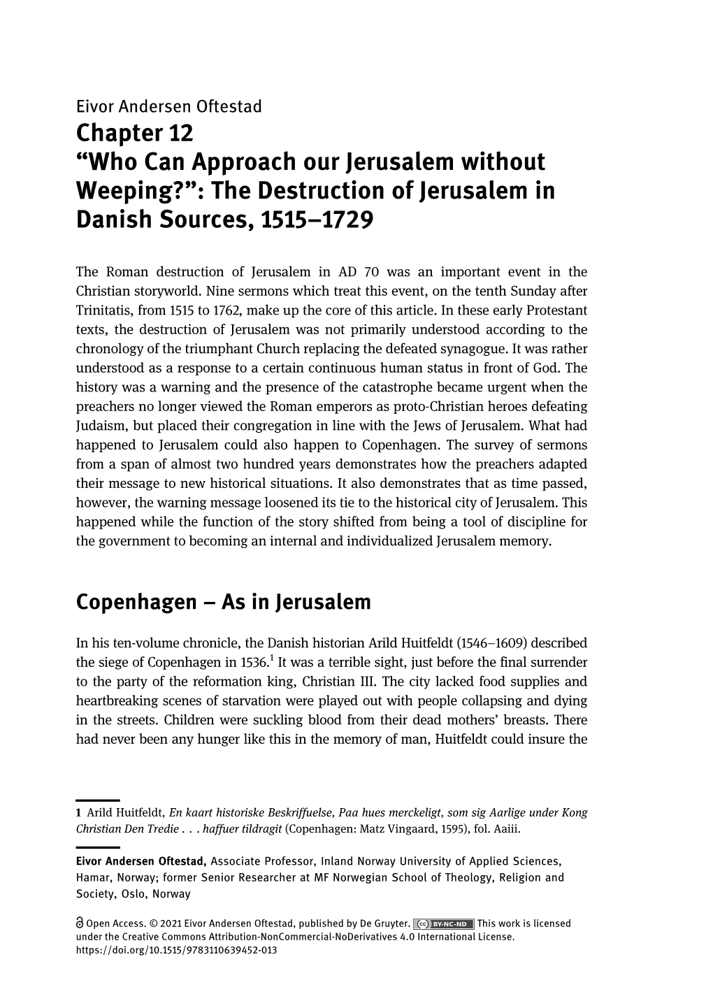 The Destruction of Jerusalem in Danish Sources, 1515–1729