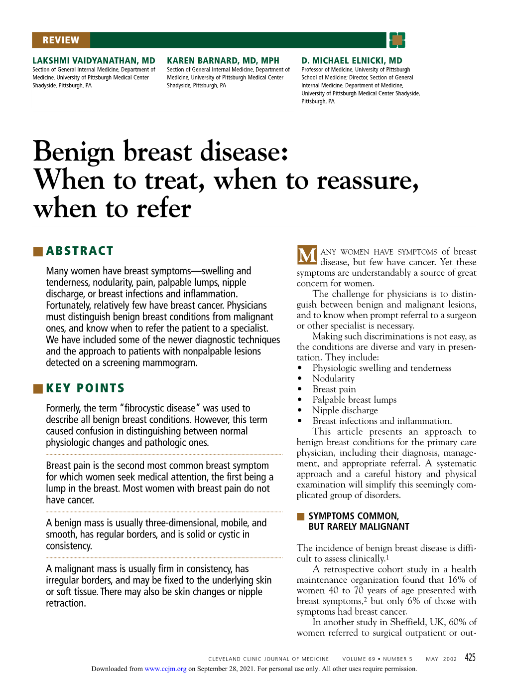 Benign Breast Disease: When to Treat, When to Reassure, When to Refer