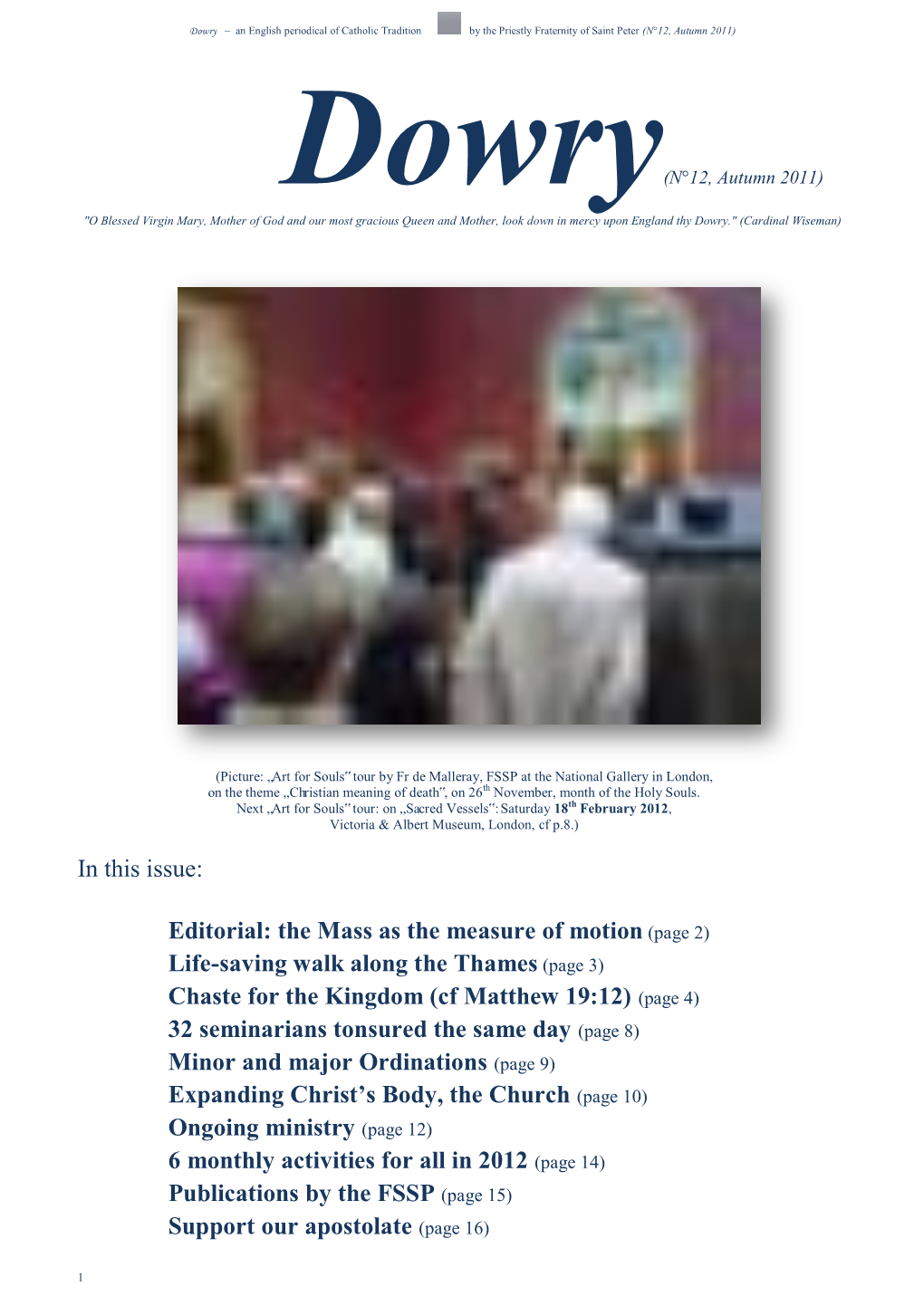 Publications by the FSSP (Page 15) Support Our Apostolate (Page 16)