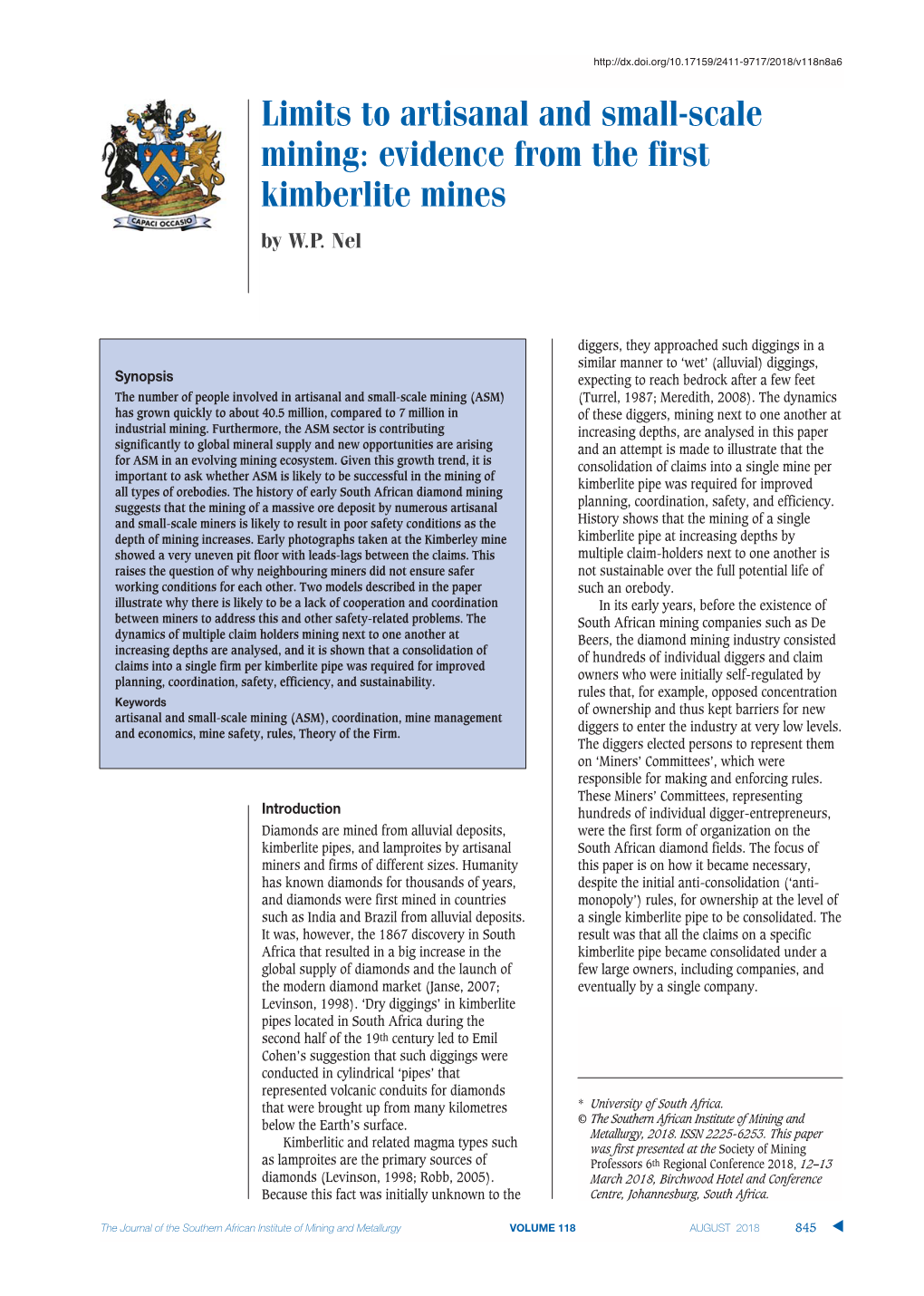 Limits to Artisanal and Small-Scale Mining: Evidence from the First Kimberlite Mines by W.P