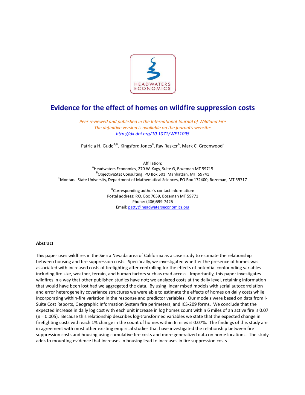 Evidence for the Effect of Homes on Wildfire Suppression Costs