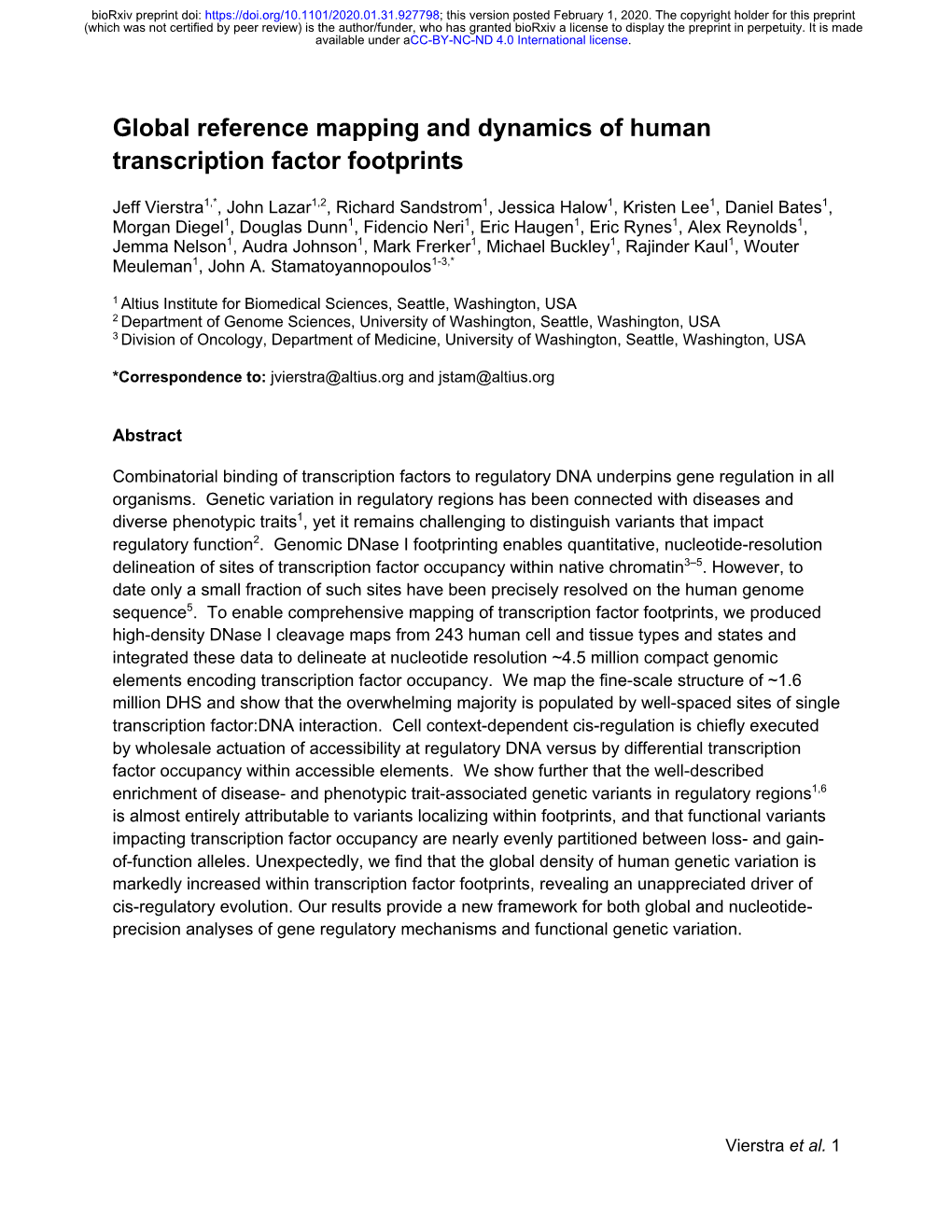 Global Reference Mapping and Dynamics of Human Transcription Factor Footprints