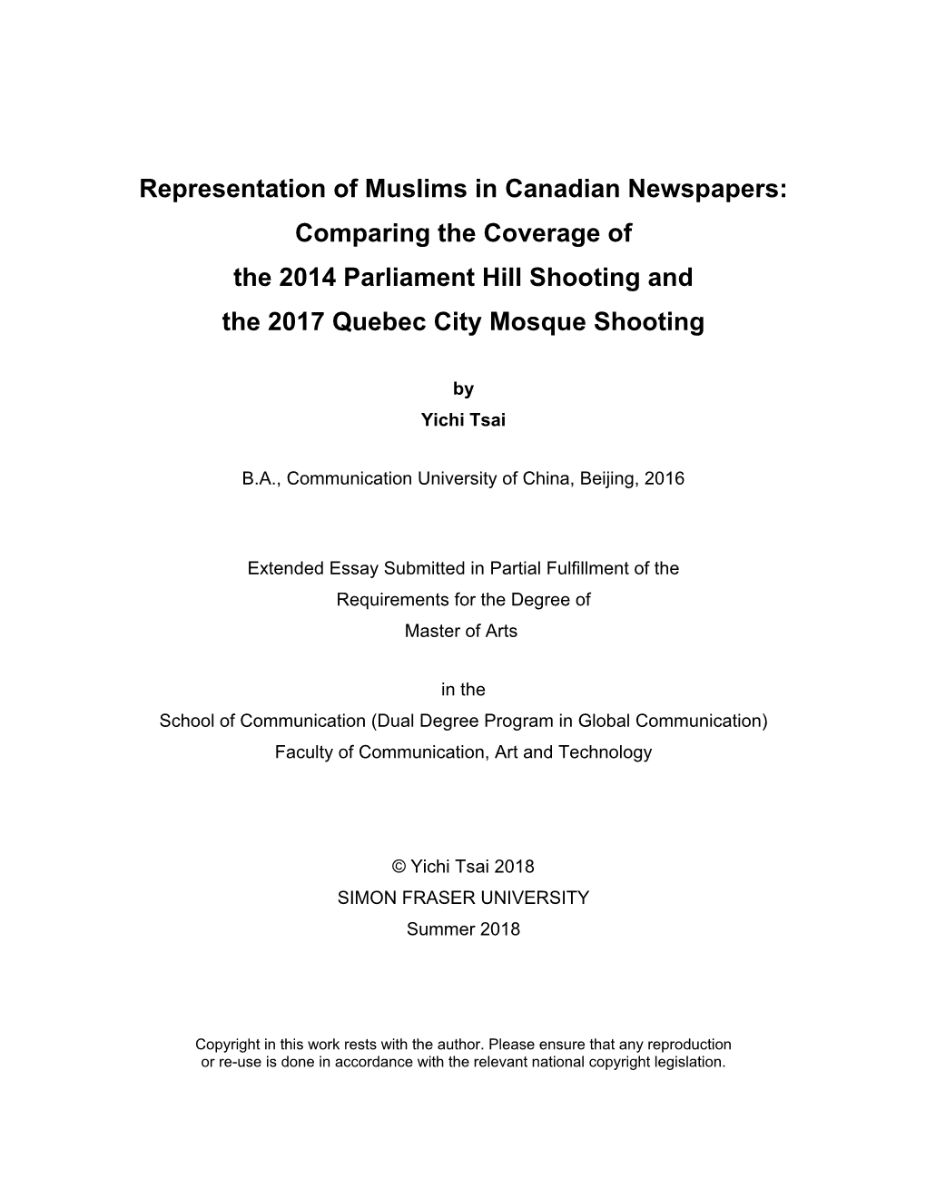 Representation of Muslims in Canadian Newspapers: Comparing the Coverage of the 2014 Parliament Hill Shooting and the 2017 Quebec City Mosque Shooting