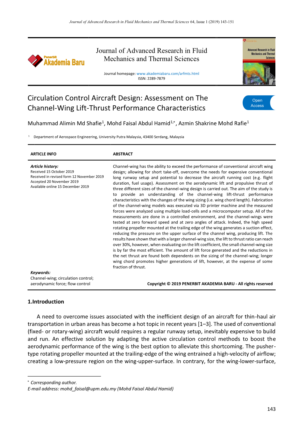 Circulation Control Aircraft Design: Assessment on the Open Access Channel-Wing Lift-Thrust Performance Characteristics